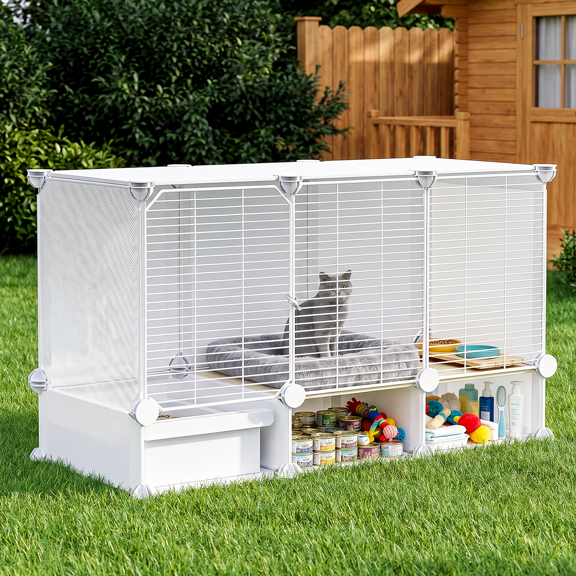 Advwin Cat Cage with Litter Box and Bottom Storage Space, Expandable Cat Playpen, Detachable Metal Cat Enclosure Ideal for Kitten Ferret - Image 10
