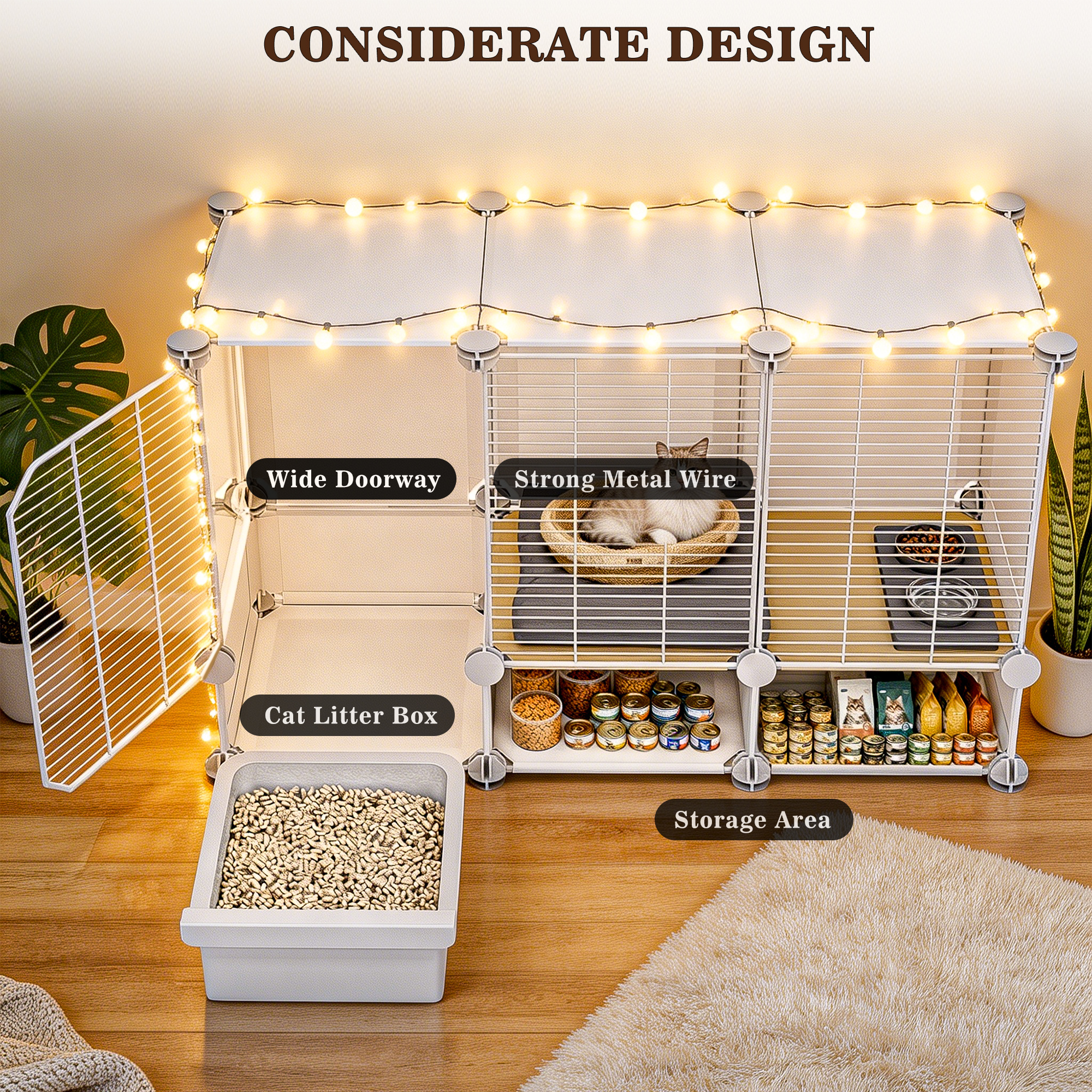 Advwin Cat Cage with Litter Box and Bottom Storage Space, Expandable Cat Playpen, Detachable Metal Cat Enclosure Ideal for Kitten Ferret - Image 7