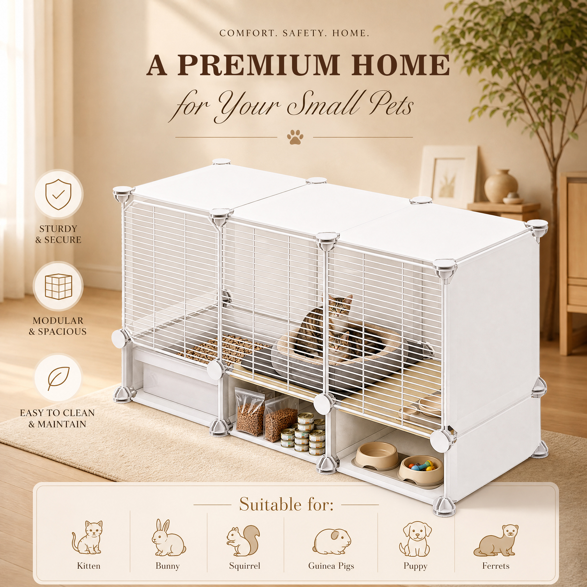 Advwin Cat Cage with Litter Box and Bottom Storage Space, Expandable Cat Playpen, Detachable Metal Cat Enclosure Ideal for Kitten Ferret