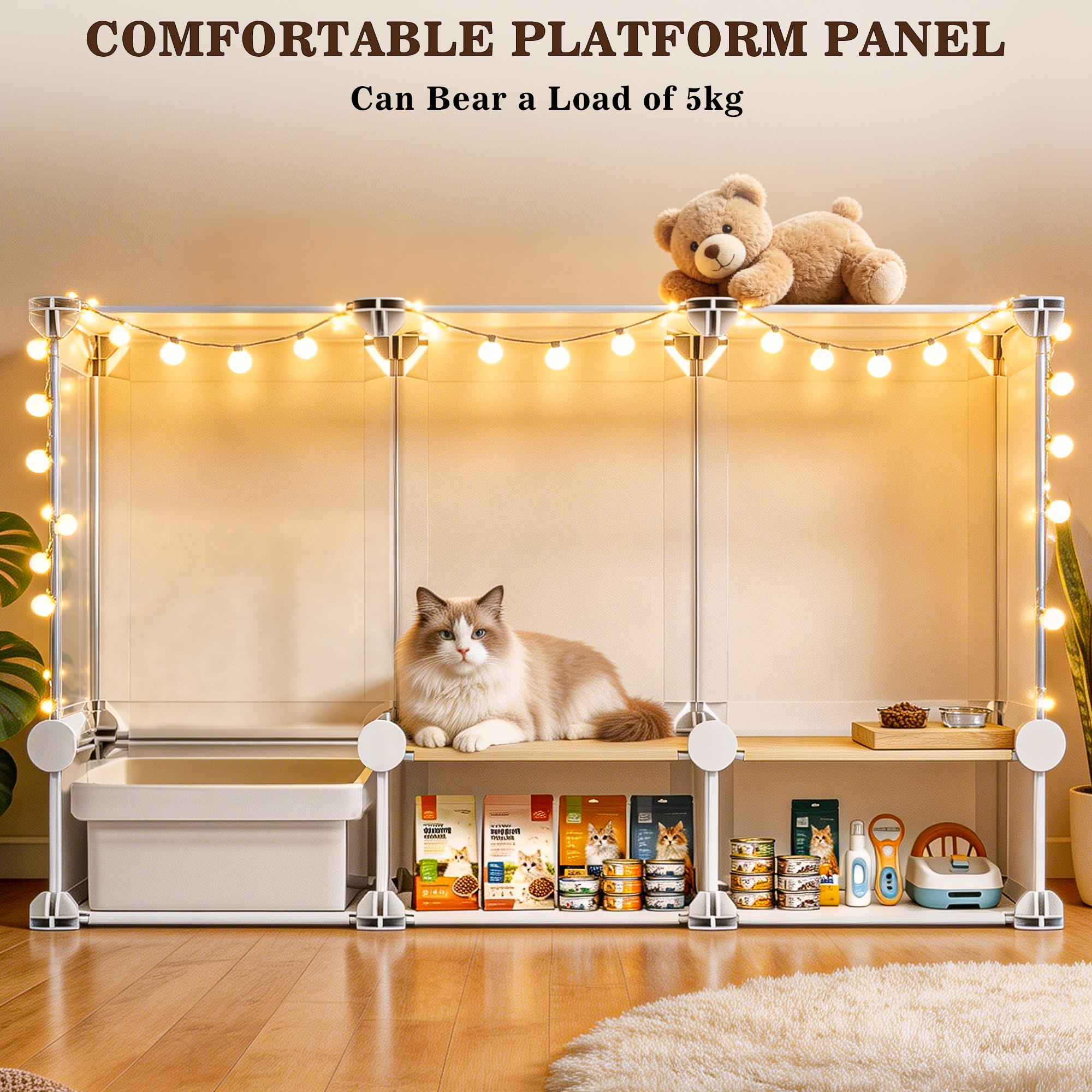 Advwin Cat Cage with Litter Box and Bottom Storage Space, Expandable Cat Playpen, Detachable Metal Cat Enclosure Ideal for Kitten Ferret - Image 4