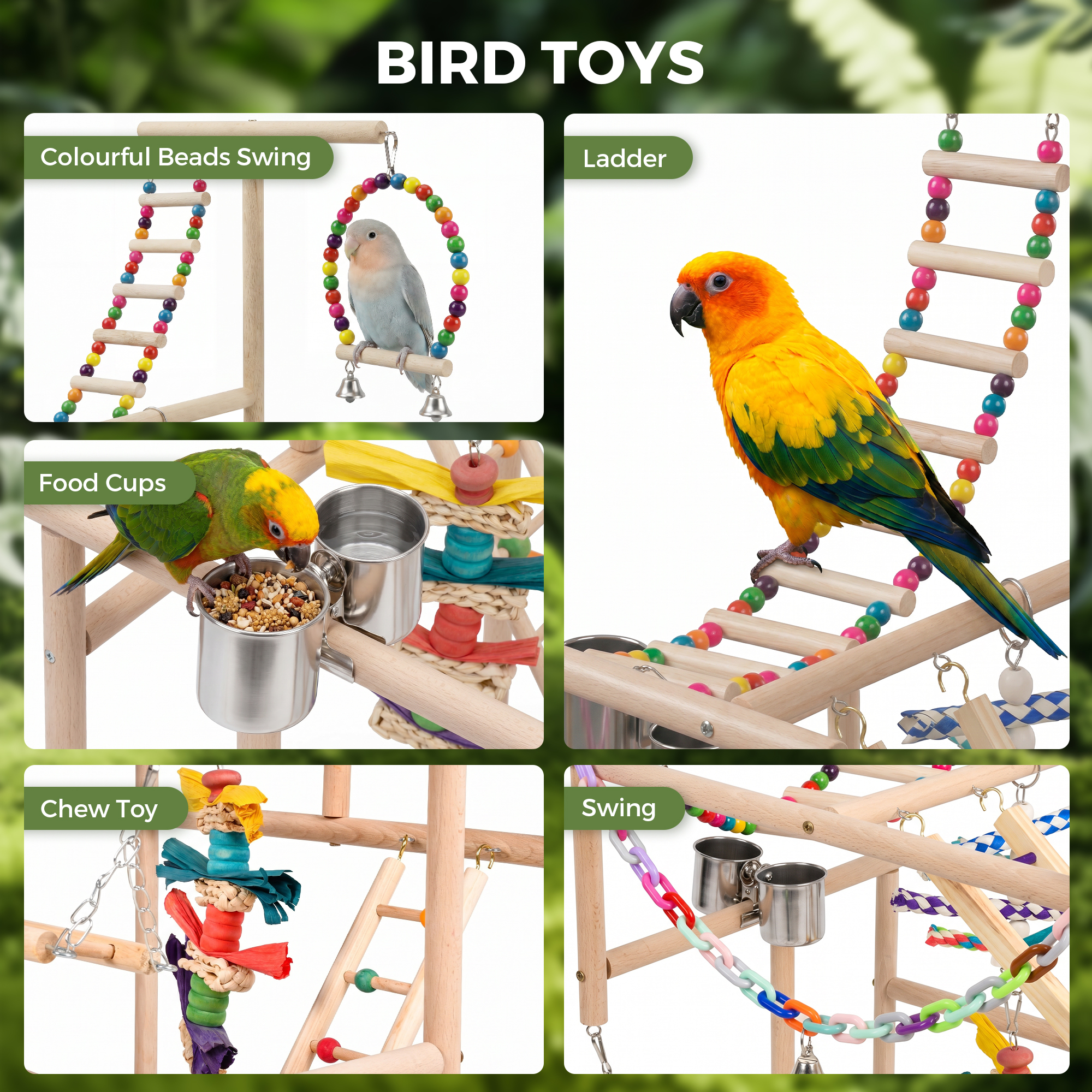 Advwin Bird Playground Stand with Swing & Ladder, Parrot Play Gym with Wood Perches, Feeding Cups & Stainless Steel Tray for Small Medium Birds Budgie Cockatiel Conure - Image 9