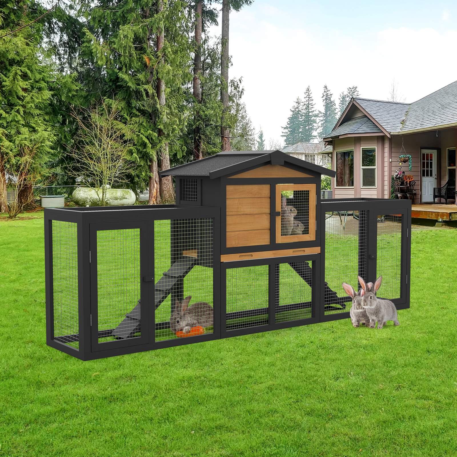 TEMU Advwin 2 Storey Chicken Coop Rabbit Hutch, Large Bunny Cage Wooden Run Cages Guinea Pig Ferret Outdoor