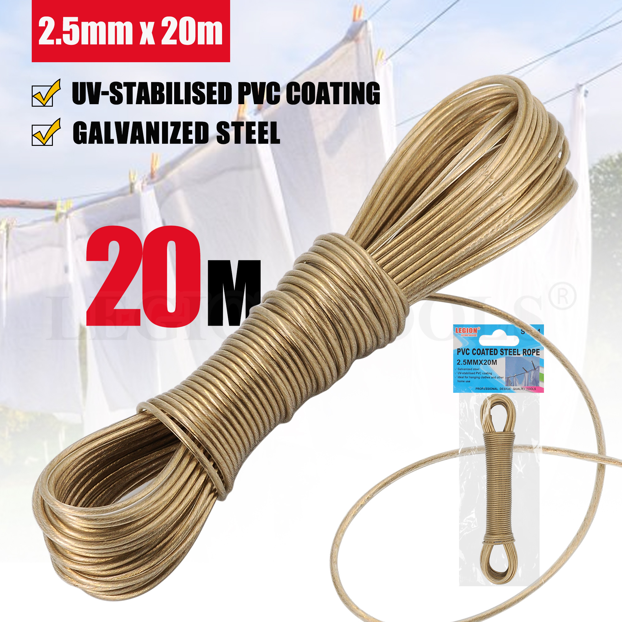 TEMU Heavy-duty Steel Wire With Pvc Coating Laundry Drying Line - Thickened 2.5mm Steel Rods & Pvc-coated Outdoor Clothesline Suitable For Camping,