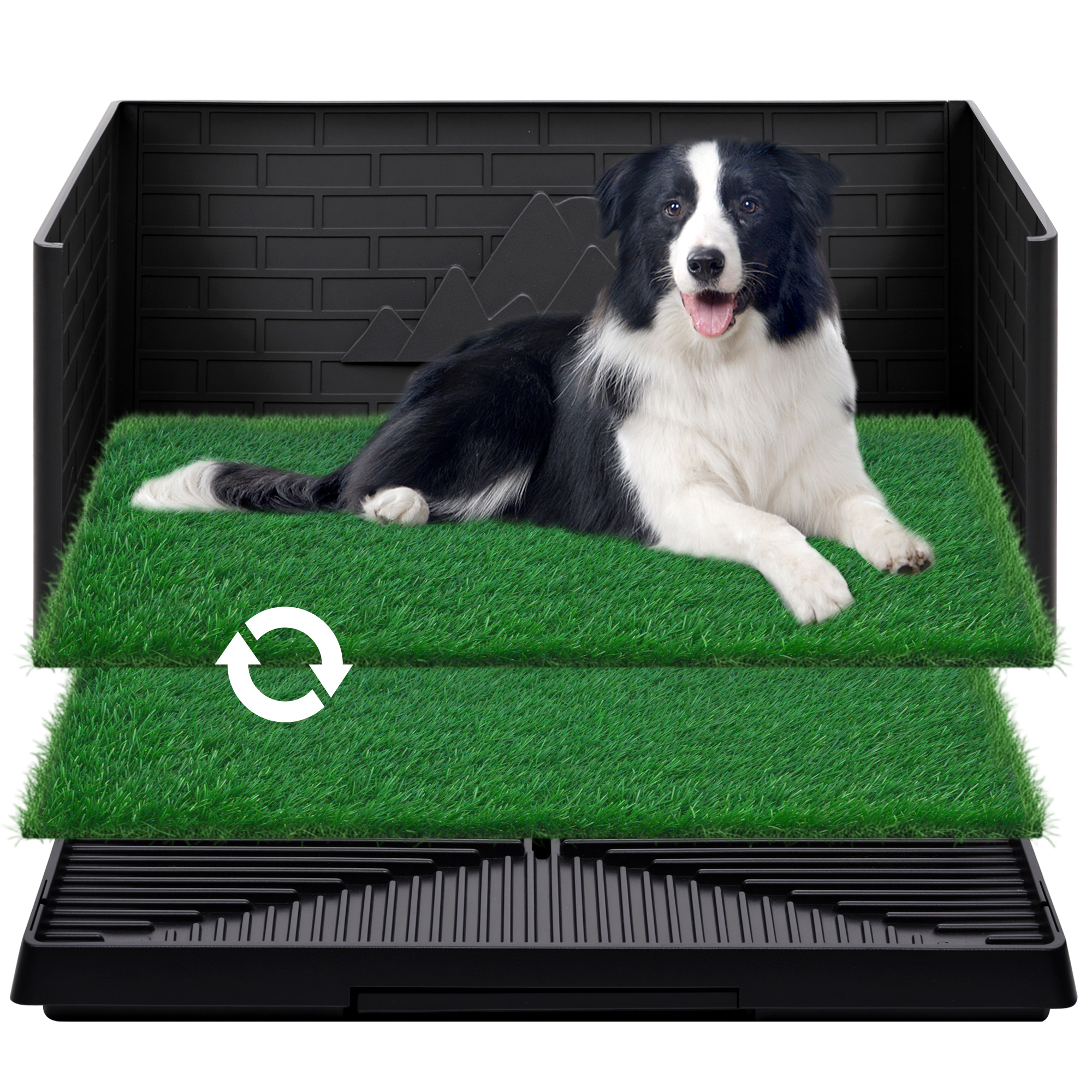 TEMU Advwin Dog Grass Toilet Tray With Side Panels, 76×50cm 2-layer Puppy Potty Training Pad With Removable Trays, Washable Artificial Grass Mats For