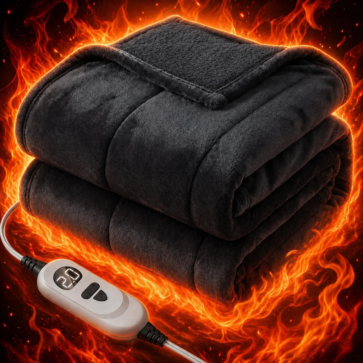 TEMU Thickened Electric Throw 160x130cm 180x130cm, 4-layer 400g Heavyweight Flannel & Teddy Sherpa Electric Heating Blanket, Washable Heated Throw