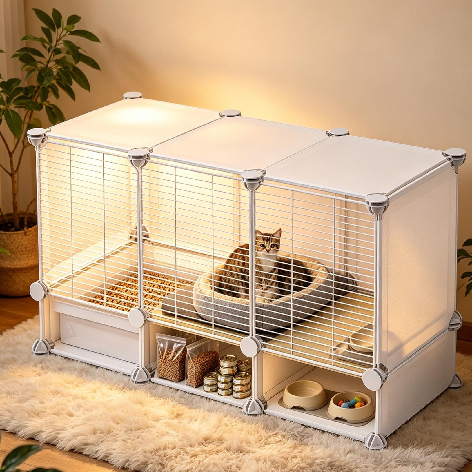 Advwin Cat Cage with Litter Box and Bottom Storage Space, Expandable Cat Playpen, Detachable Metal Cat Enclosure Ideal for Kitten Ferret - Image 2