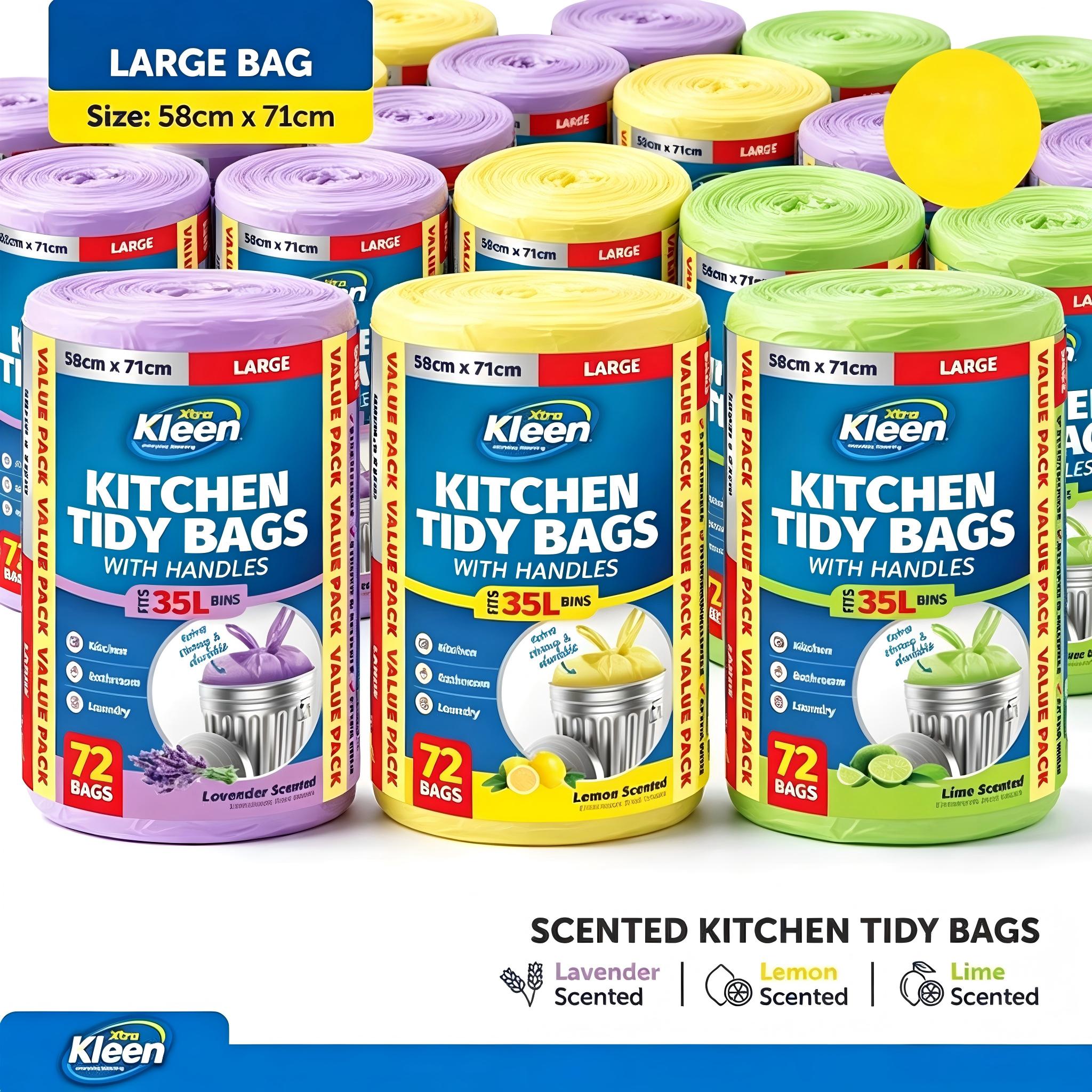 TEMU 1 Rolls 72 Pcs Scented Large Bin Liner Kitchen Tidy Garbage Bag With Handle 35l 58cm X 71cm Scented: Lavender Or Lemon Or Lime