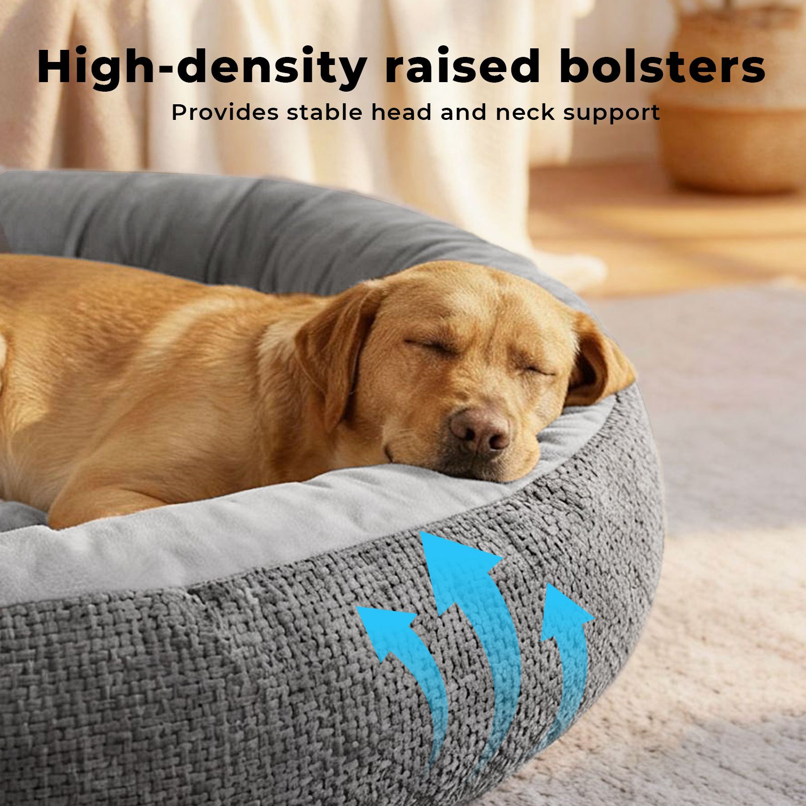 Pawz Orthopaedic Dog Bed Multi Size S–XXXL Plush Dog Mat with Bolster Removable Washable Cover Soft Fleece Pet Bed Non Slip Base Indoor Dog Cushion Grey