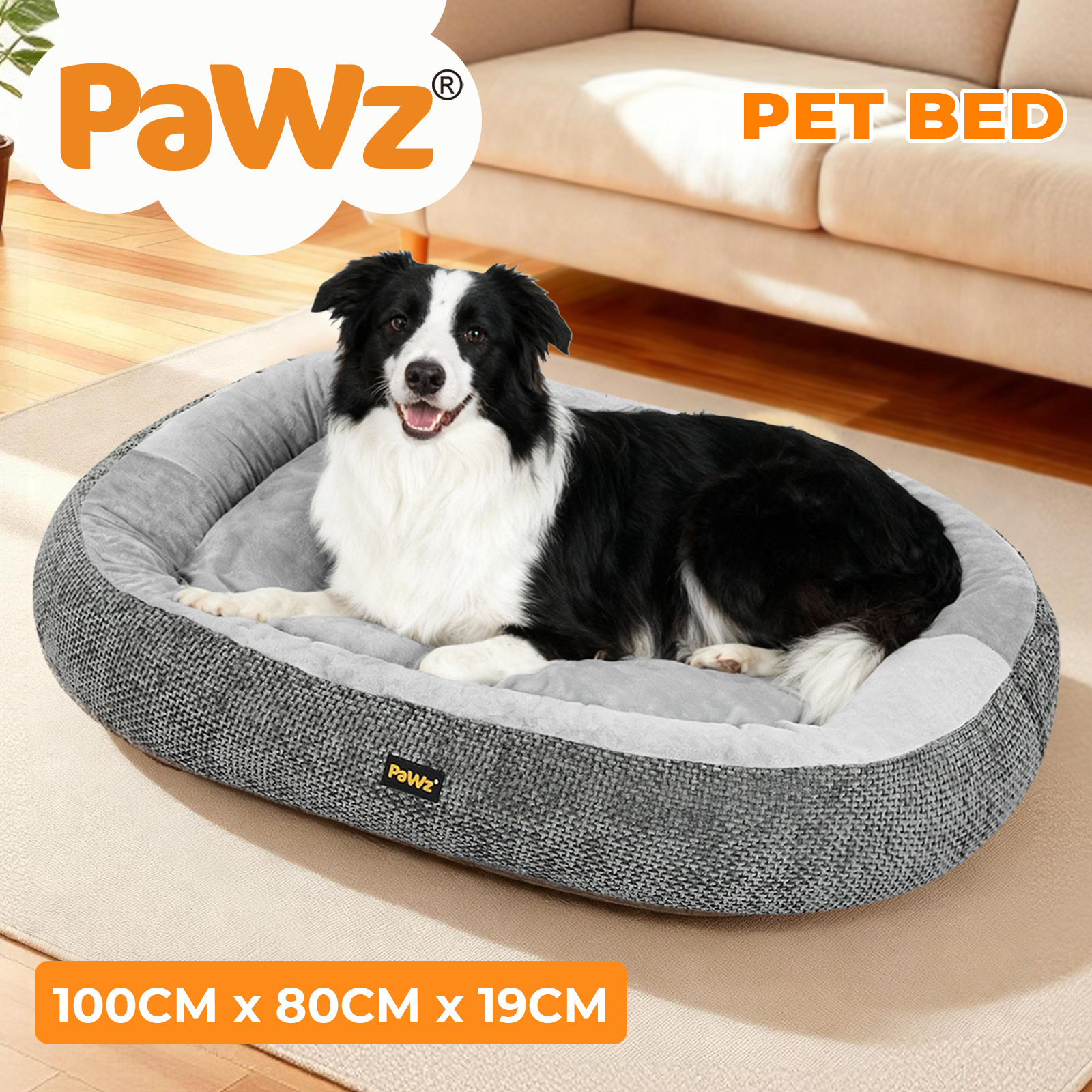 Pawz Orthopaedic Dog Bed Multi Size S–XXXL Plush Dog Mat with Bolster Removable Washable Cover Soft Fleece Pet Bed Non Slip Base Indoor Dog Cushion Grey - Image 4