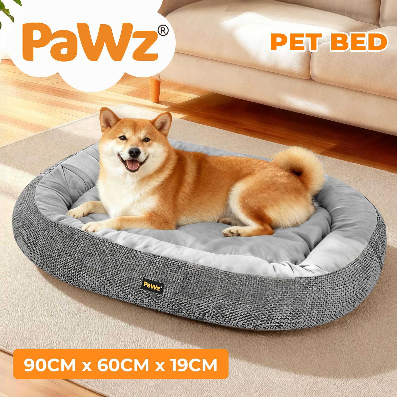 Pawz Orthopaedic Dog Bed Multi Size S–XXXL Plush Dog Mat with Bolster Removable Washable Cover Soft Fleece Pet Bed Non Slip Base Indoor Dog Cushion Grey - Image 3