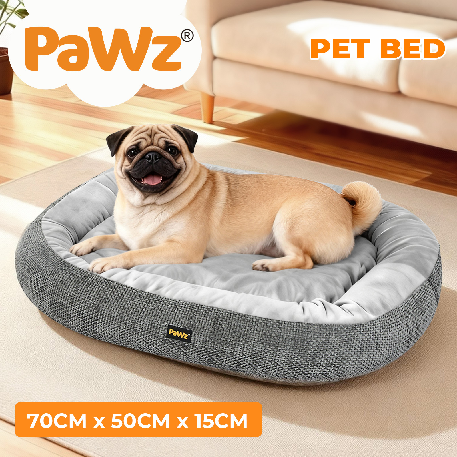 Pawz Orthopaedic Dog Bed Multi Size S–XXXL Plush Dog Mat with Bolster Removable Washable Cover Soft Fleece Pet Bed Non Slip Base Indoor Dog Cushion Grey - Image 2