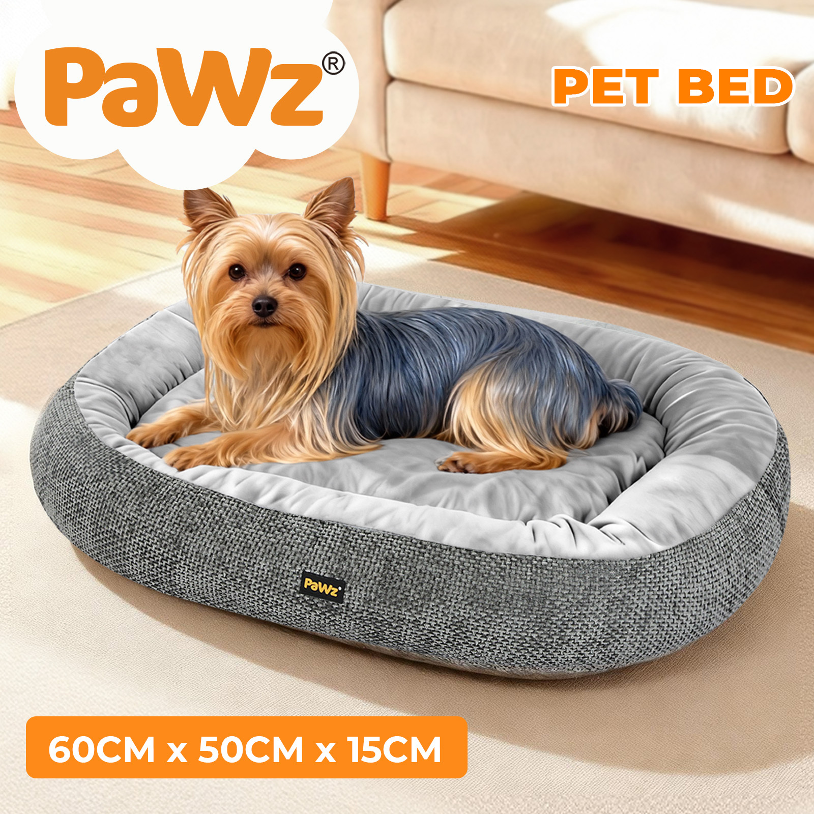 Pawz Orthopaedic Dog Bed Multi Size S–XXXL Plush Dog Mat with Bolster Removable Washable Cover Soft Fleece Pet Bed Non Slip Base Indoor Dog Cushion Grey