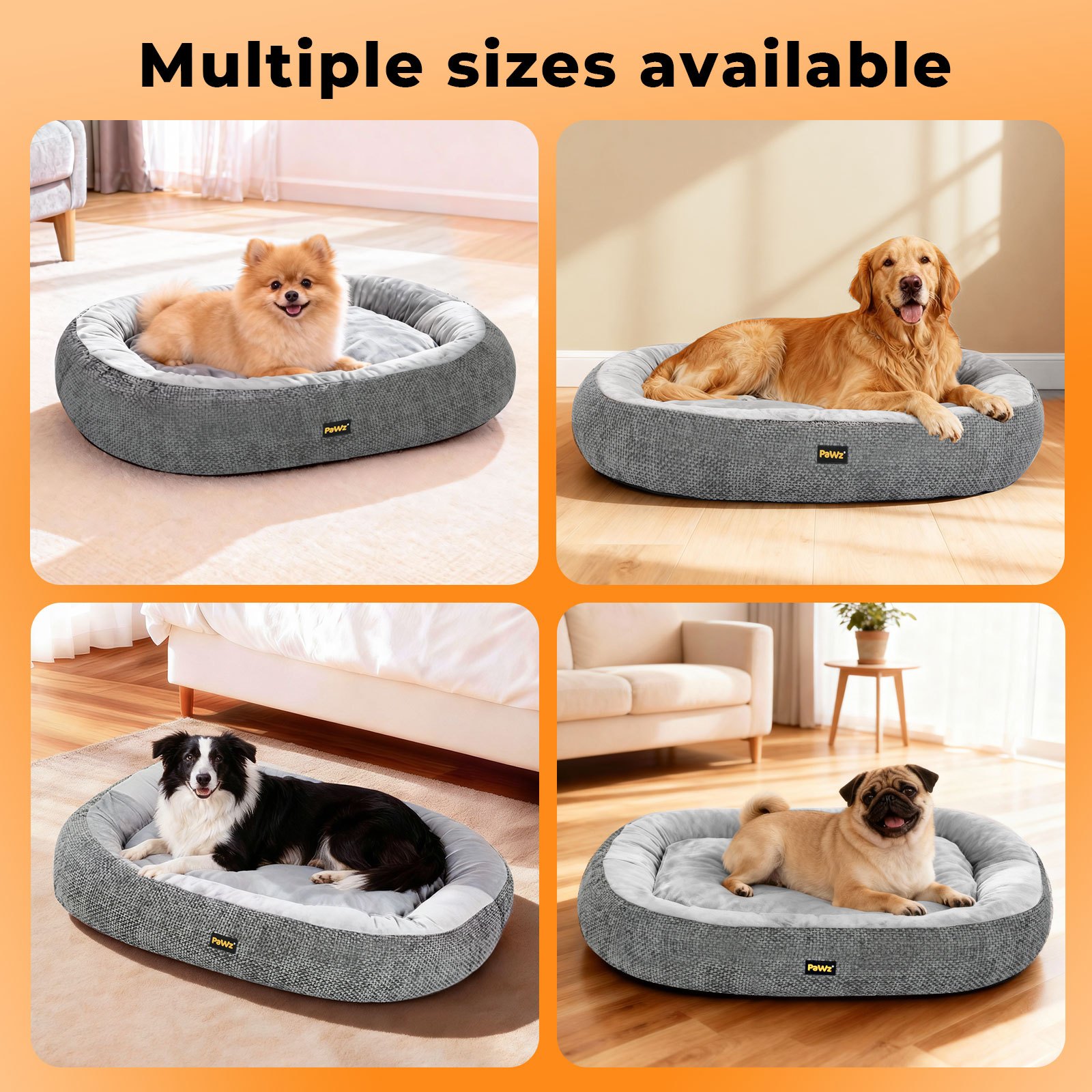 Pawz Orthopaedic Dog Bed Multi Size S–XXXL Plush Dog Mat with Bolster Removable Washable Cover Soft Fleece Pet Bed Non Slip Base Indoor Dog Cushion Grey - Image 14
