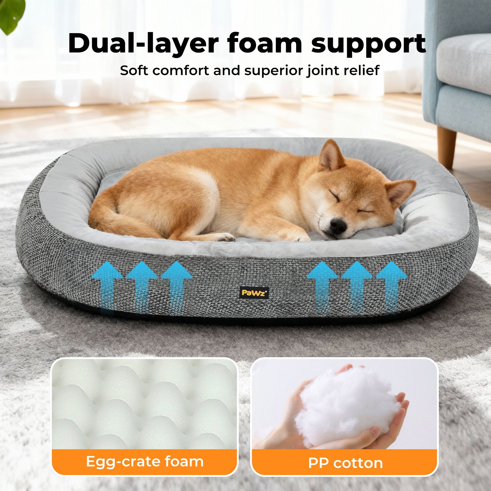 Pawz Orthopaedic Dog Bed Multi Size S–XXXL Plush Dog Mat with Bolster Removable Washable Cover Soft Fleece Pet Bed Non Slip Base Indoor Dog Cushion Grey - Image 11