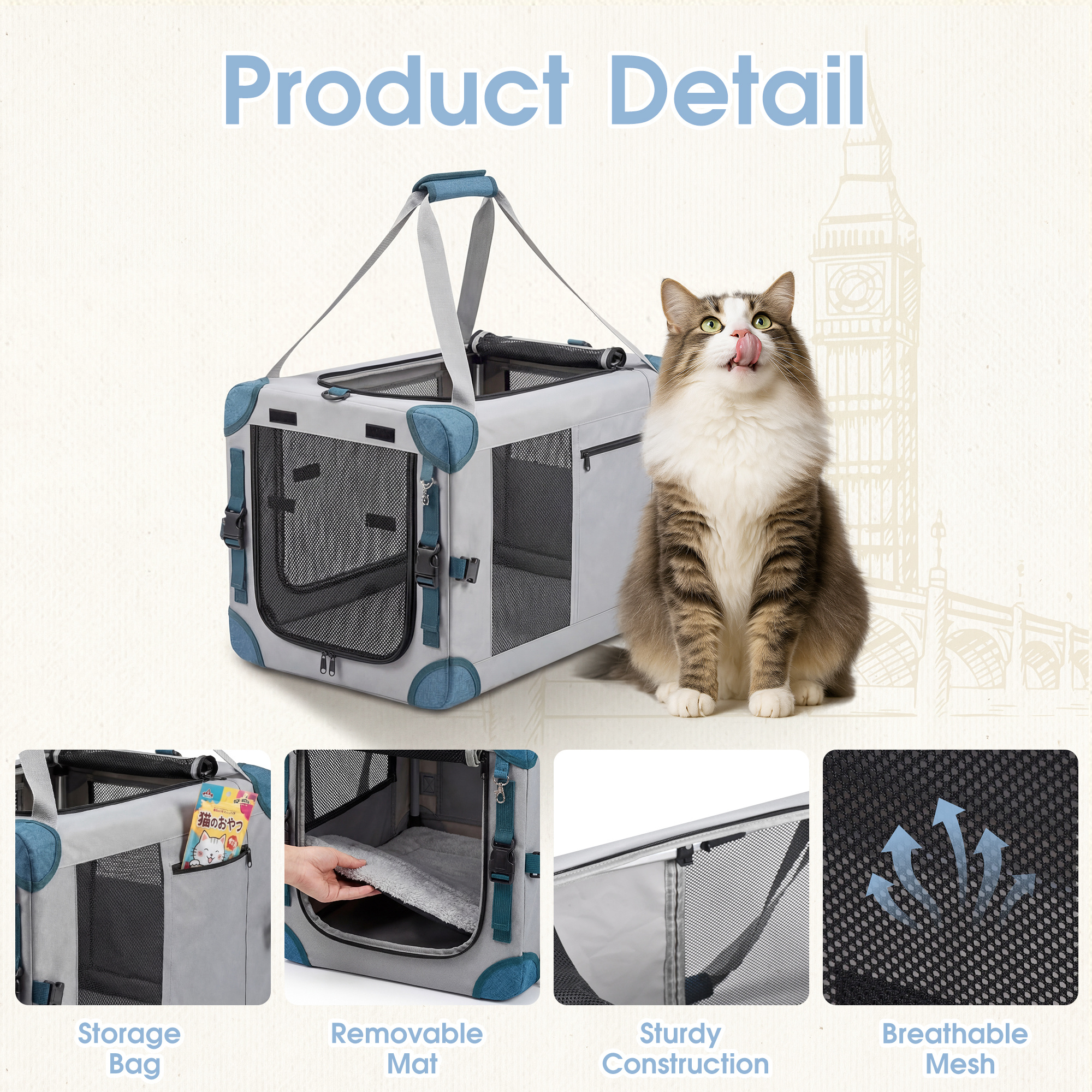 Advwin 2in1 Pet Carrier For Dogs Cats Foldable Portable Travel Bag Safety Durable Crate - Image 5
