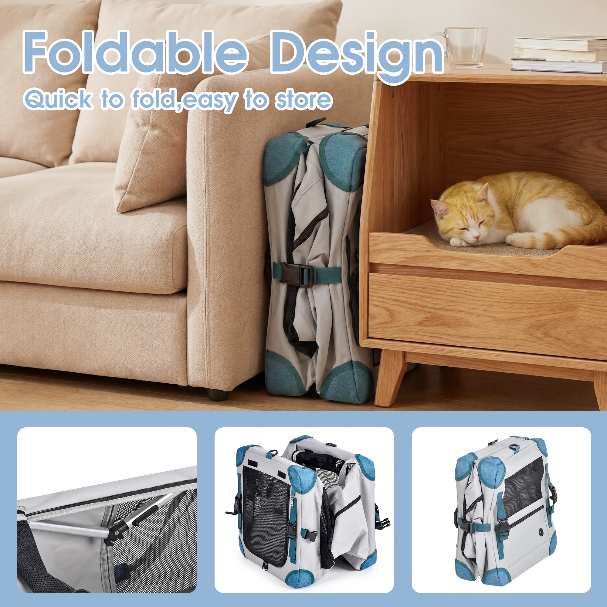 Advwin 2in1 Pet Carrier For Dogs Cats Foldable Portable Travel Bag Safety Durable Crate - Image 8
