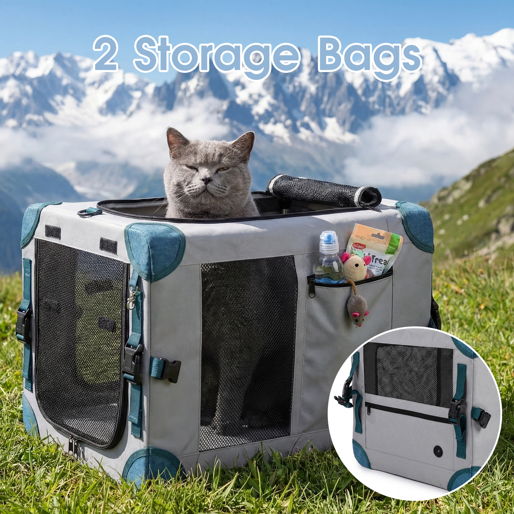 Advwin 2in1 Pet Carrier For Dogs Cats Foldable Portable Travel Bag Safety Durable Crate - Image 3