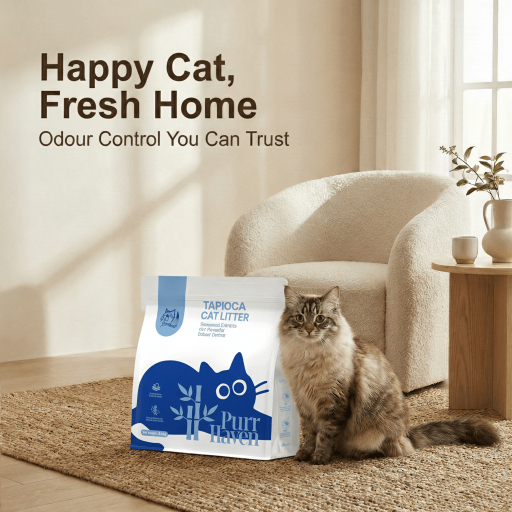 PurrHaven Tapioca Clumping Cat & Kitty Litter, 30kg (12 Pack),Dust Free,Plant-Based,Easy to Clean,Odour Control,Rapid Liquid Absorption