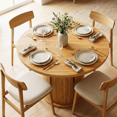 120cm round dining table farmhouse kitchen coffee breakfast diner room wood end circle office furniture 2 storage shelf metal pedestal base oak
