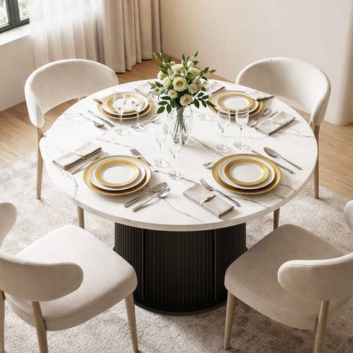 120cm round dining table farmhouse kitchen coffee breakfast diner room wood end circle office furniture 2 storage shelf metal pedestal base and black