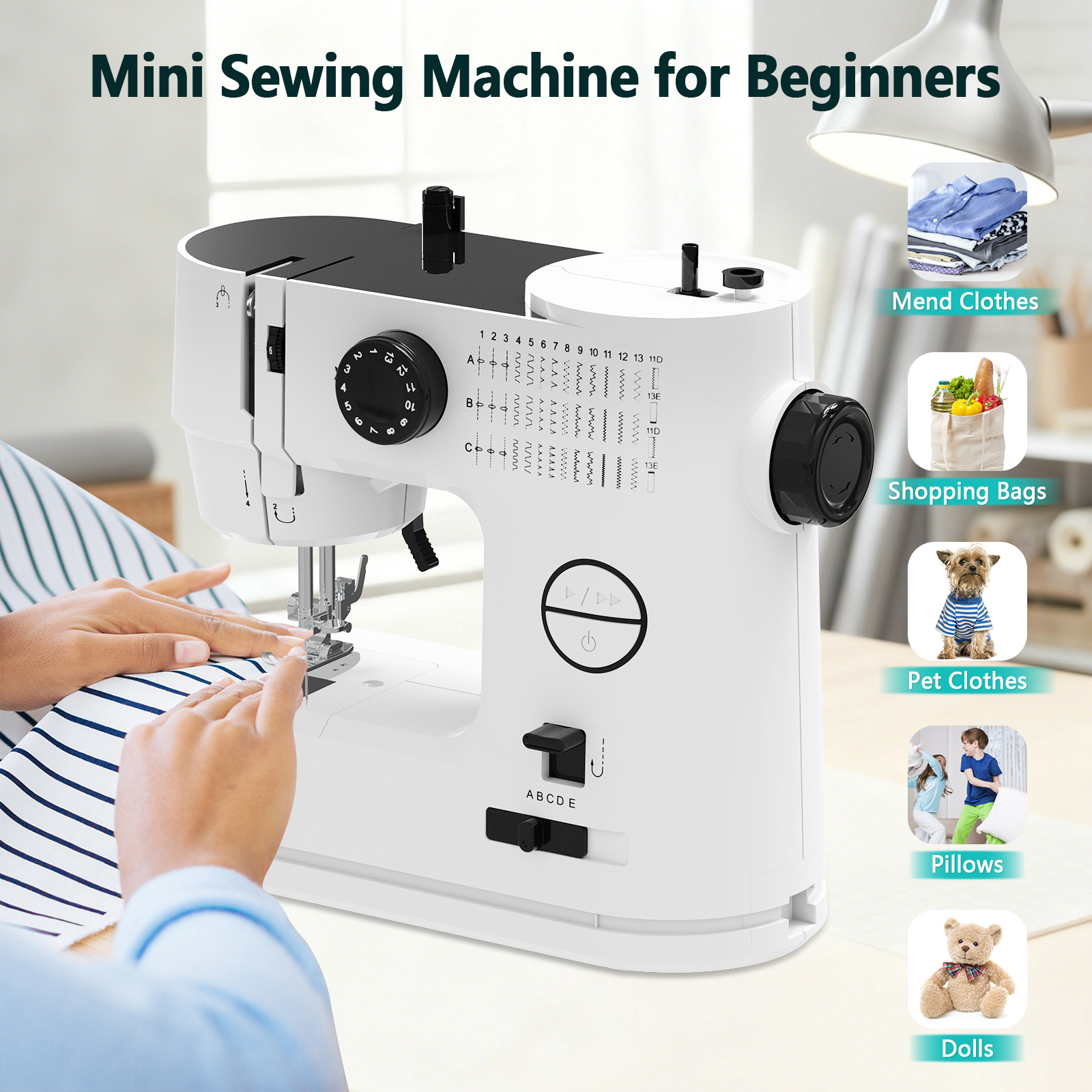 TEMU Advwin Mini Sewing Machine For Beginner, With 39 Built-in Pattern, 42pcs Sewing Kit, -thread 2 Speed, /reverse Sewing, Auto , Adjustable Length,