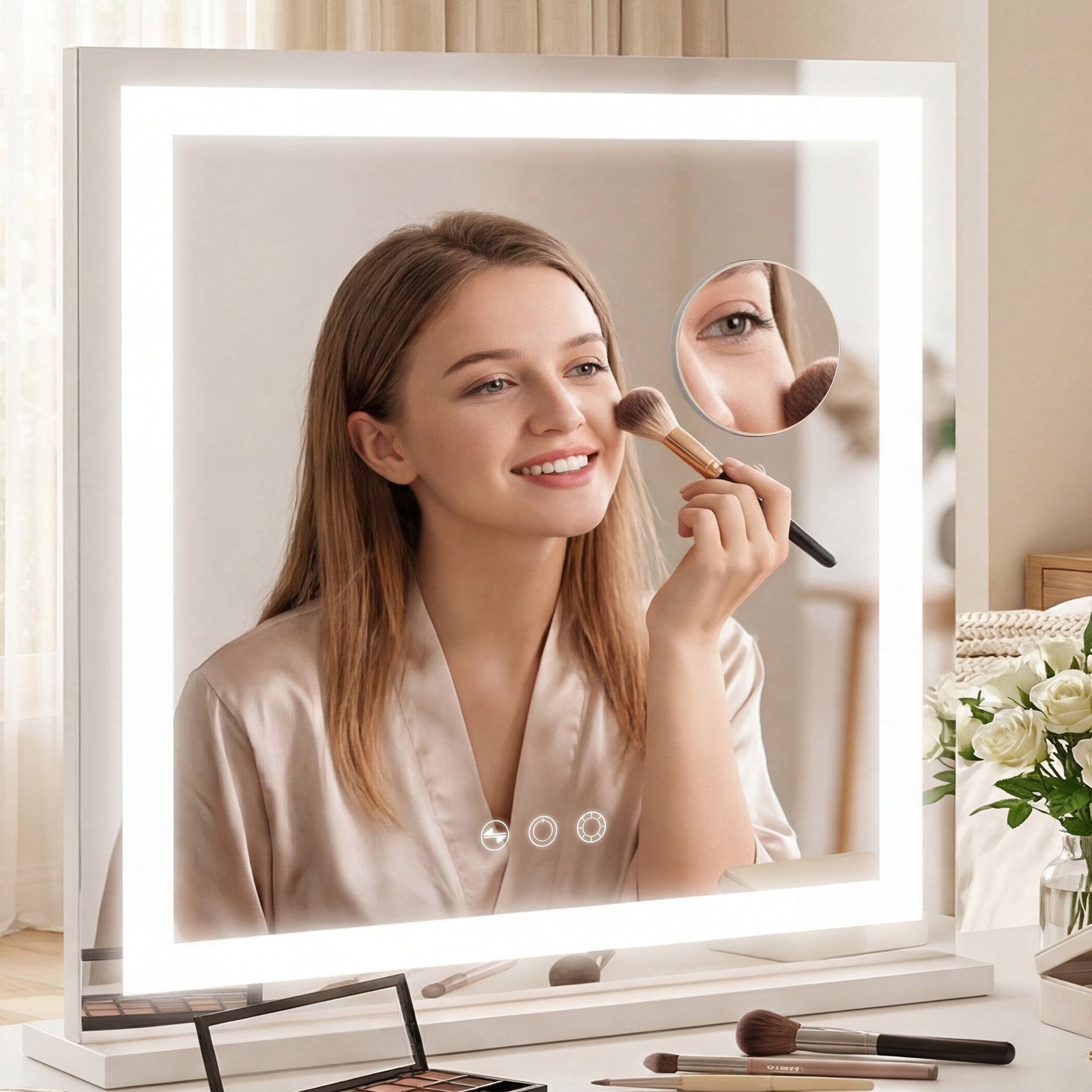 TEMU Advwin Lighted Makeup Mirror,led Makeup Mirror,three Color Lighting And 5x Magnification Mirror, Smart Touch Control,2-in-1 Vanity Mirror