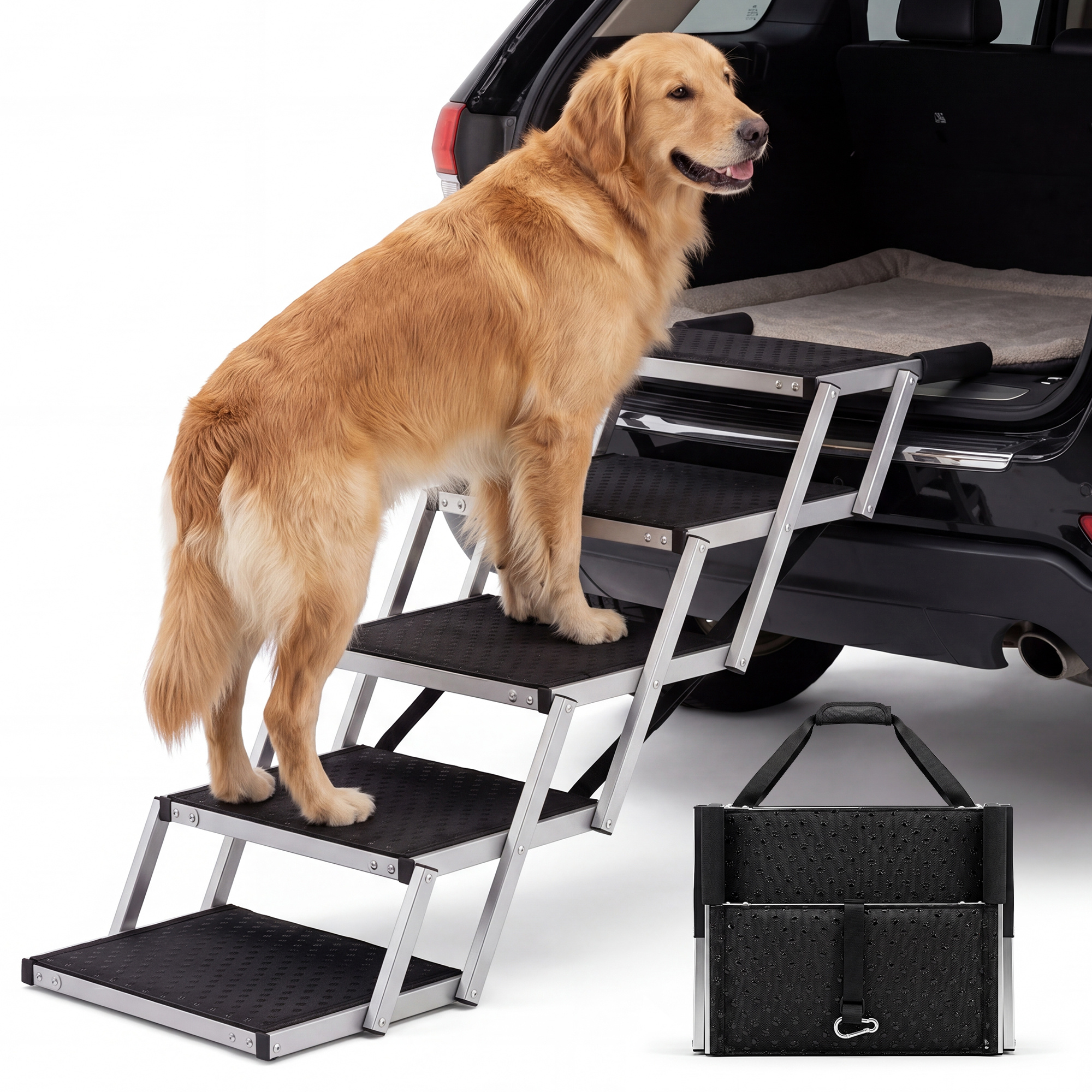 TEMU Dog Stairs For Car, Folding Pet Ramp For Large Dogs, Non-slip Safe Ramp For Truck/suv/rv/car