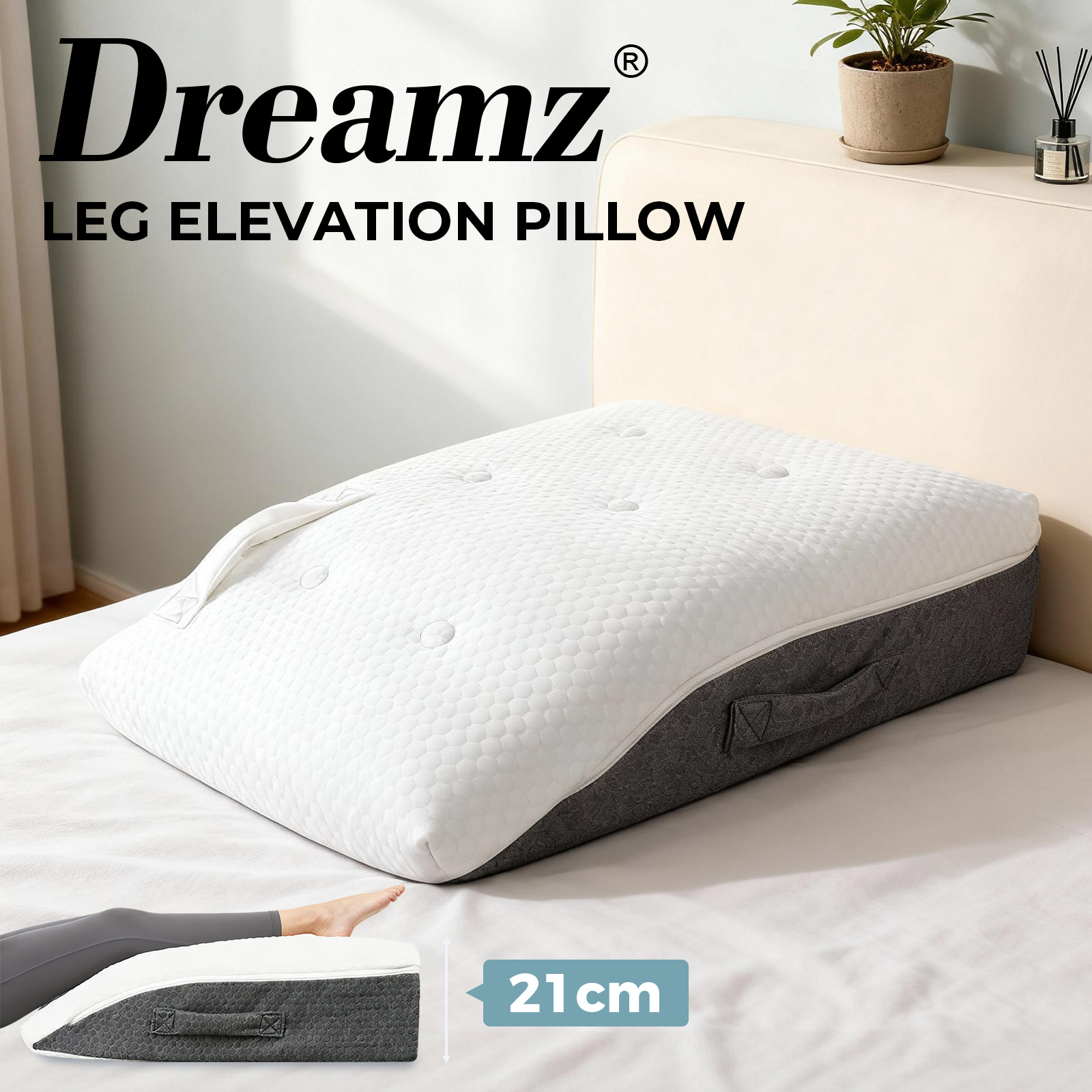 Dreamz Leg Elevation Pillow Memory Foam Wedge Cushion Leg Support Pillow Bed Rest Cushion Soft Breathable Leg Rest Pillow for Home Relaxation