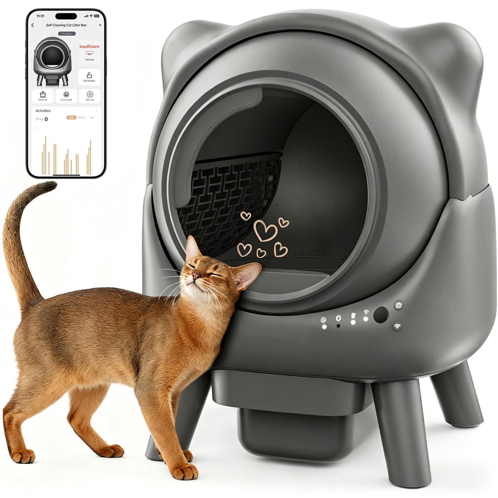 Advwin Self Cleaning Litter Box With Garbage Bags, Anti-Pinch Safety Protection Kitten Mode, Child Lock, Automatic Cat Litter Box 65L+12L Large Capacity For Multi-Cats - Image 6