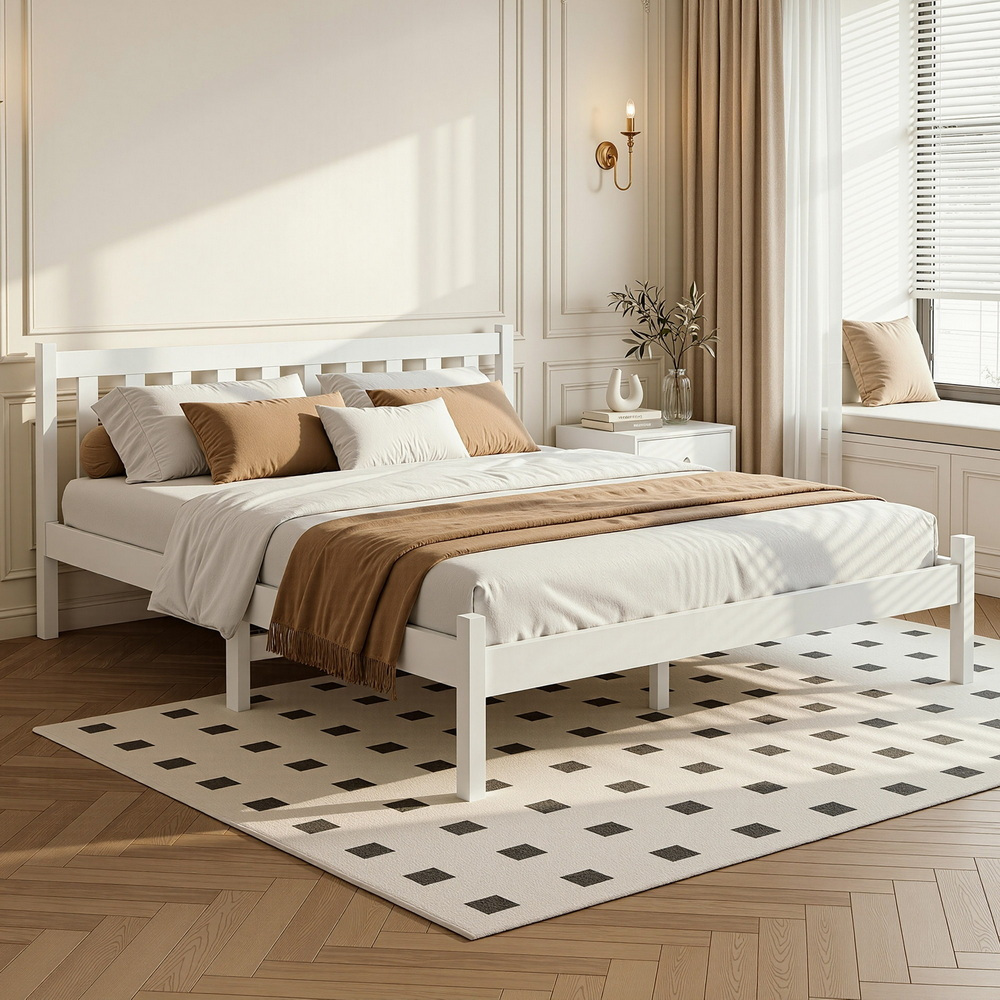 TEMU Artiss Double Bed Frame Platform Wooden Timber Frames Beds Base Bedroom Room Decor Home Furniture For Kids, Toddler And Adult With 6 Wood Legs