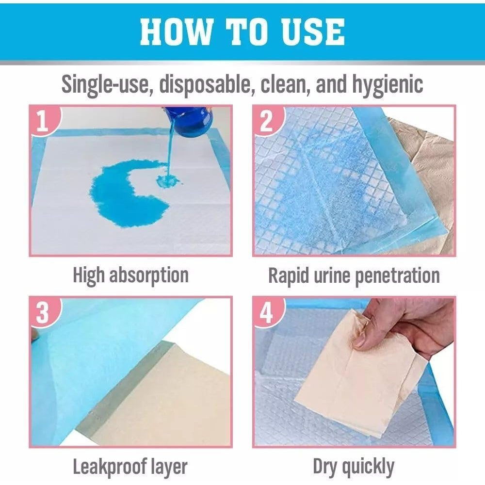 SEDY 104-Piece Pet Training Pads, Disposable Leak-Proof Dog Pee Pads, Fast-Drying Puppy Pads for Dogs, Cats & Rabbits, 60x60cm, Blue & Pink - Image 2