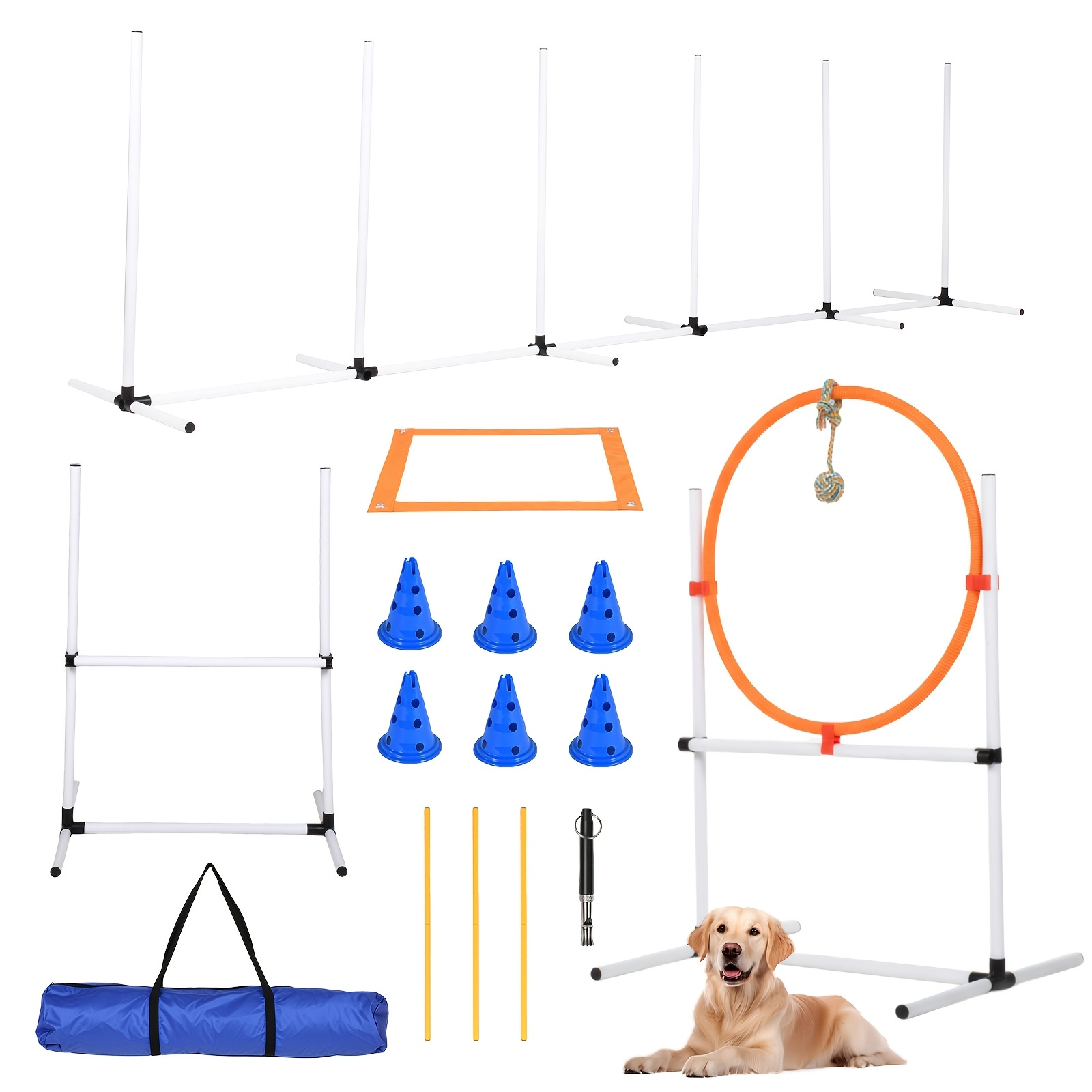 TEMU Advwin Dog Agility Training Equipment, Adjustable Pets Hoop, Dog Jump, Weave Poles And , With Independent Packaging