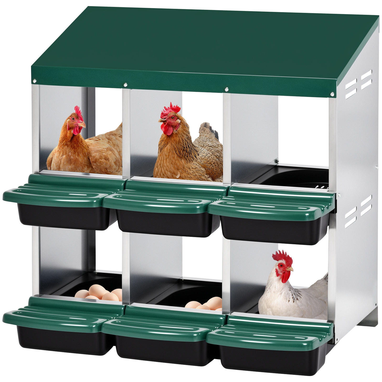 TEMU 2 Hole Metal Chicken Egg Nesting Box - Hen Laying Boxes - Auto Egg Collection, Hygienic Design - Wall Mount/stand Alone - Quick Assembly -