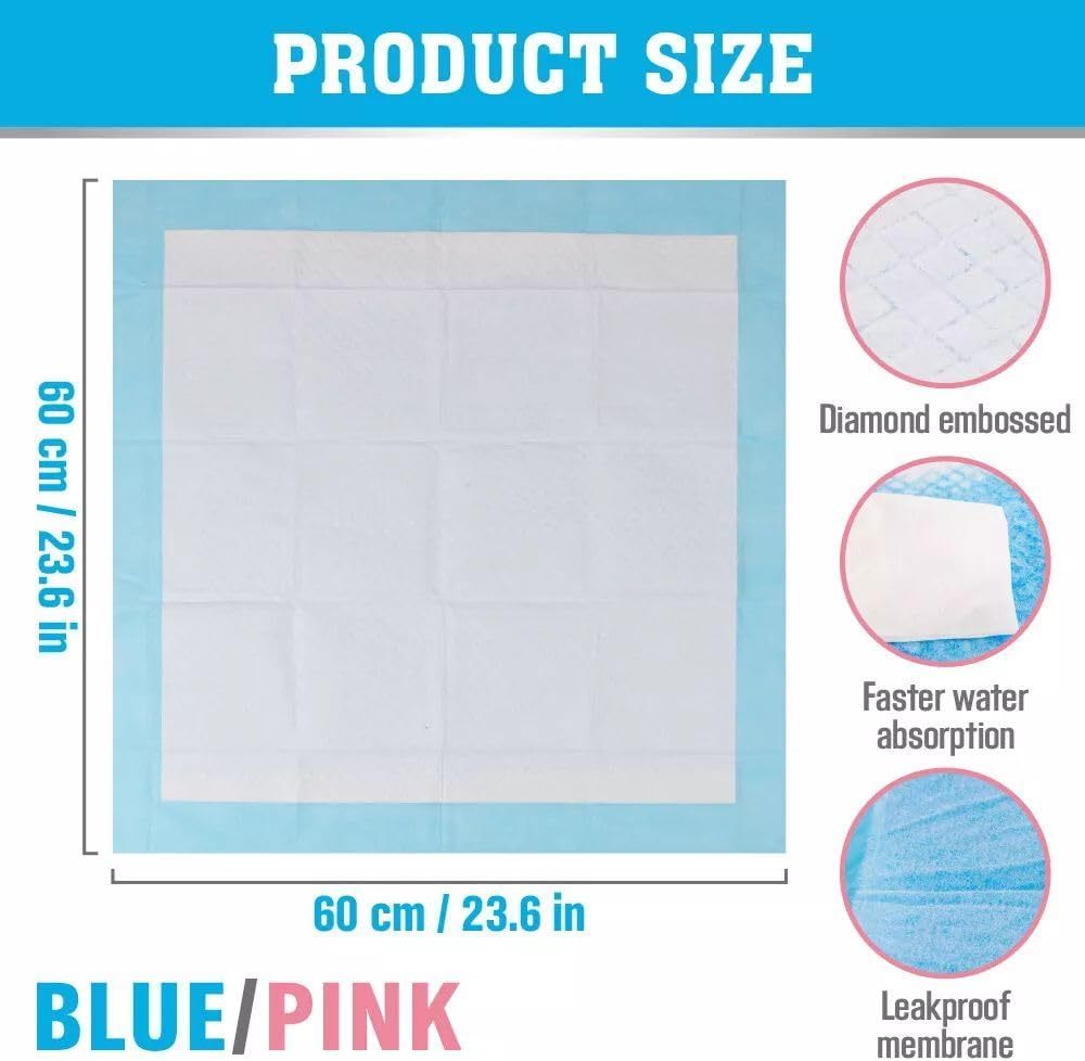 SEDY 104-Piece Pet Training Pads, Disposable Leak-Proof Dog Pee Pads, Fast-Drying Puppy Pads for Dogs, Cats & Rabbits, 60x60cm, Blue & Pink