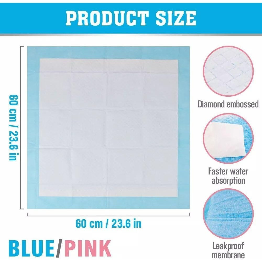 SEDY 104-Piece Pet Training Pads, Disposable Leak-Proof Dog Pee Pads, Fast-Drying Puppy Pads for Dogs, Cats & Rabbits, 60x60cm, Blue & Pink - Image 6