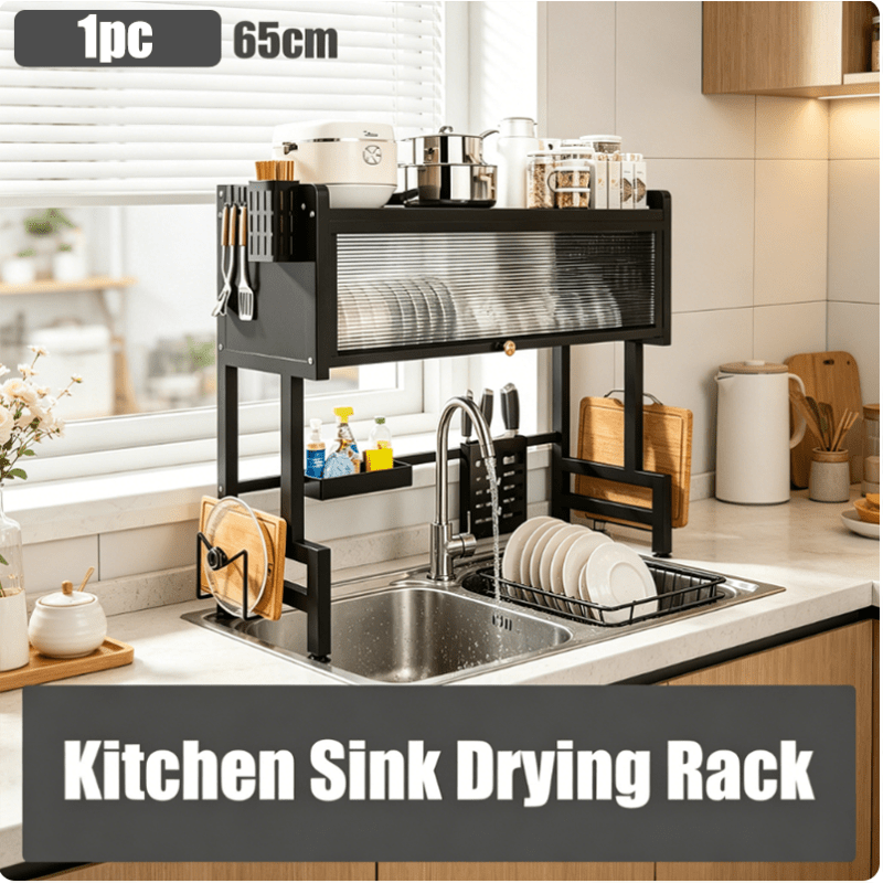TEMU Nordic Dish Rack, Sink Space Design, Carbon Steel Main Structure Sturdy Load-bearing, Food-grade Pp Accessories Safe Hygienic, Storage For Bowls