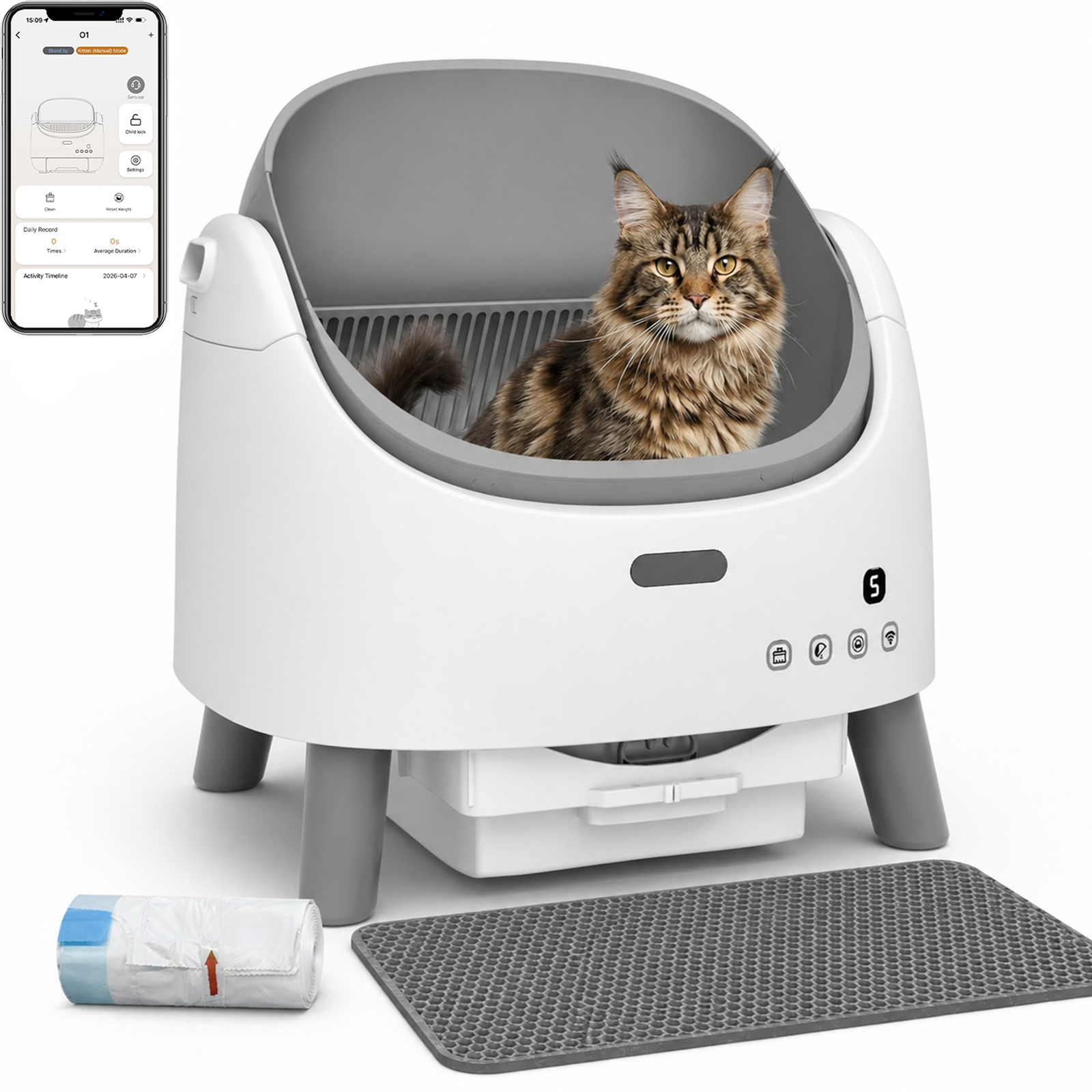 TEMU Self Cleaning Cat Litter Box , Automatic Litter Robot With Garbage Bags And Litter Mat, Anti Pinch, App Control And Quiet, Extra Large Cleaning