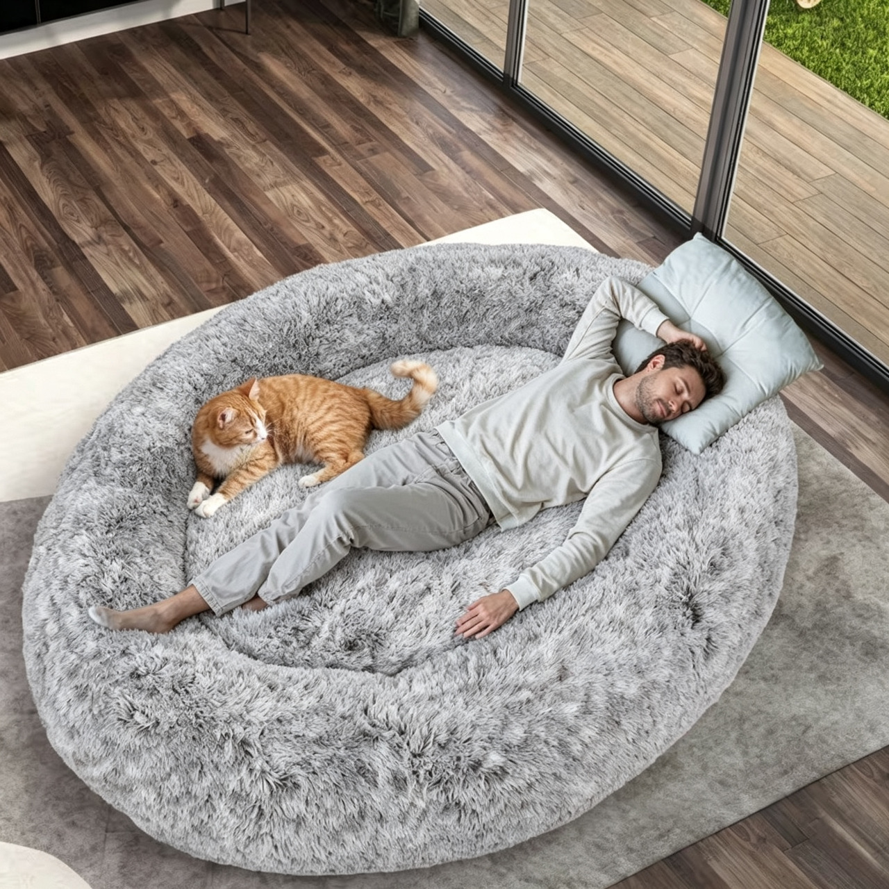 TEMU Human Dog Bed 185x132x26 Cm, Pet Mattress, Soft Faux Rabbit Fur Cover, , Durable, Comfortable, Use, Non-slip Bottom