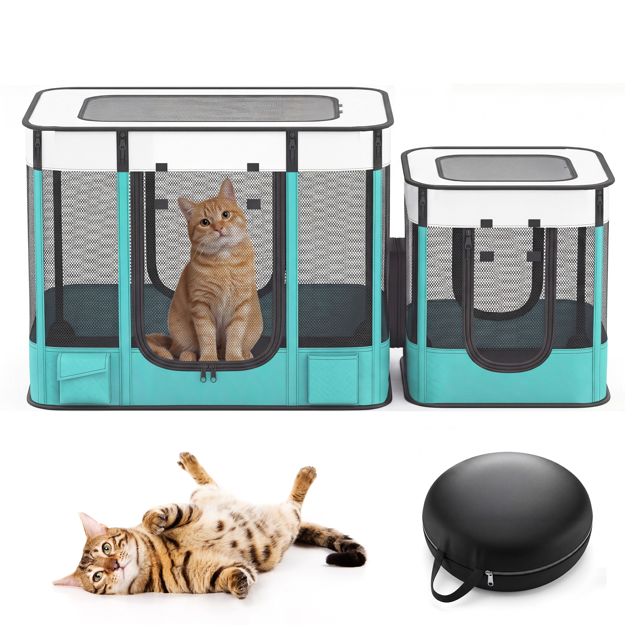 TEMU 2 In 1 Portable Cat Playpen Foldable Pet Tent Zippered Exercise Pen For Cats Kittens Puppies Rabbits, Indoor & Outdoor