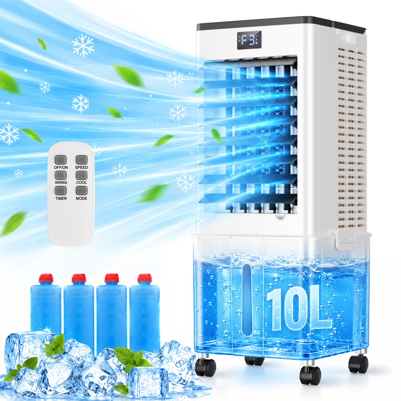 TEMU Windowless Portable Air Conditioner, Evaporative Air Cooler W/10l For 24h Cooling, Swamp Cooler With 12h Timer, Led Display For Bedroom, Room