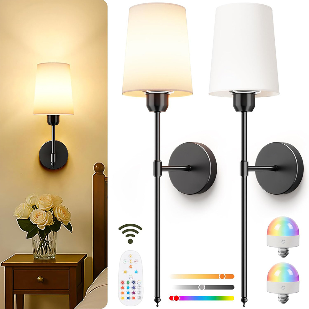 TEMU 2-pack Wireless Wall Sconces With Rechargeable Rgb Bulbs, Dimmable Color And Brightness, , Ideal For Living Room, Bedroom, Hallway, And Entryway