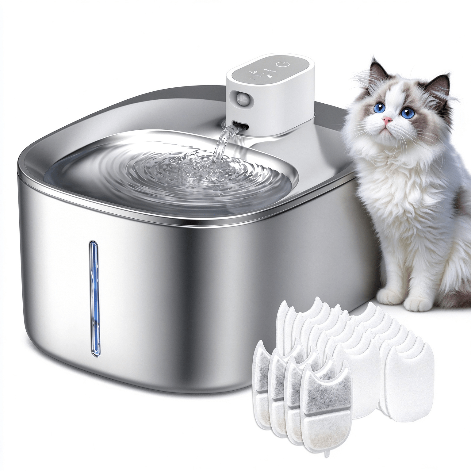 TEMU Automatic Pet Water Fountain With 5 Set Of Replacement Filters, 4l Stainless Steel Pet Water Dispenser, Design With Motion Sensor, Suitable For