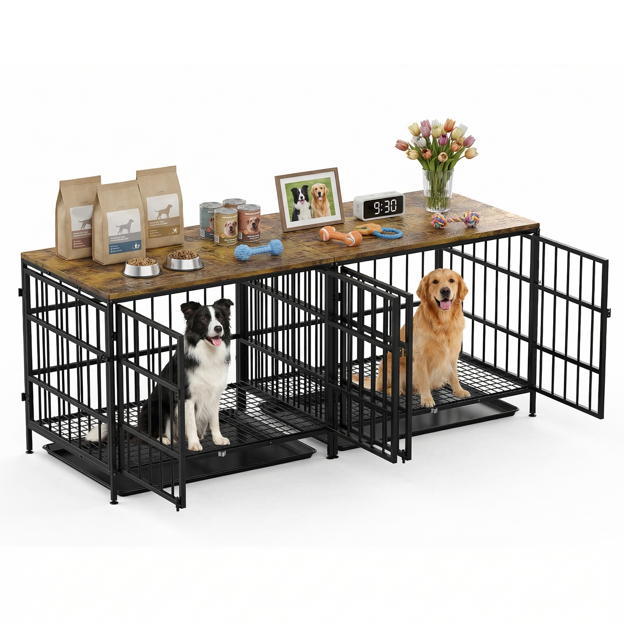 TEMU 2-in-1 Dog Crate Furniture With Divider, , Durable Metal & Wood, Heavy Duty Adjustable For Large Dogs