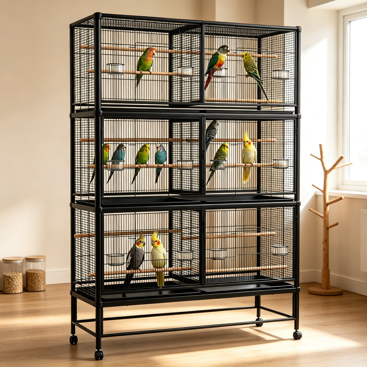 TEMU 3-tier Bird Cage With Rolling Stand 12 Feeders/perches For Small Medium Birds