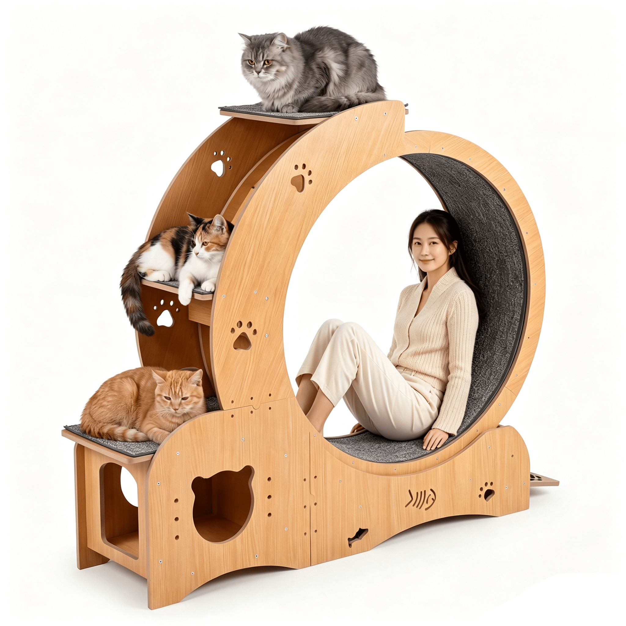 TEMU Multifunctional Cat Treadmill Wheel , Wet-dry Bowl, Playhouse & Shelf – Silent, Sturdy Indoor Exercise For Cats
