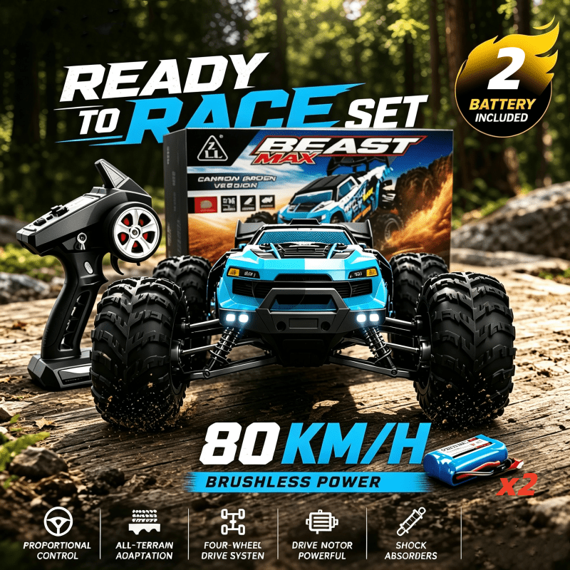 TEMU 1:16 Scale 4wd Truck, 80km/h Brushless Off-road Racing Car, 2.4ghz Anti-interference Remote Control, Usb Charging & Ultra-long , Adjustable Rc