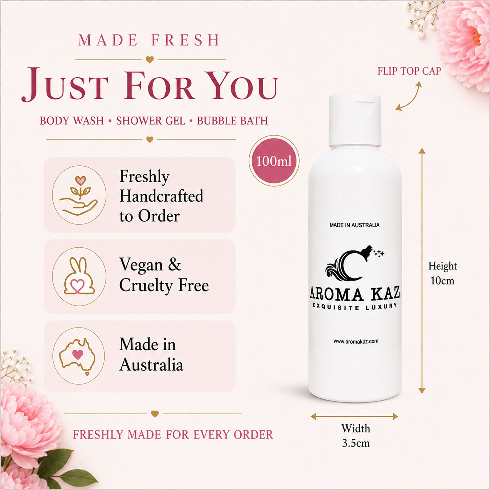 Pink Musk Sticks Body Wash Shower Gel Bubble Bath 100ml Long Lasting Fragrance Moisturising Glycerine pH Balanced Vegan Cruelty Free Freshly Handcrafted in Australia Daily Bath & Shower Cleanser for Women Men Gift