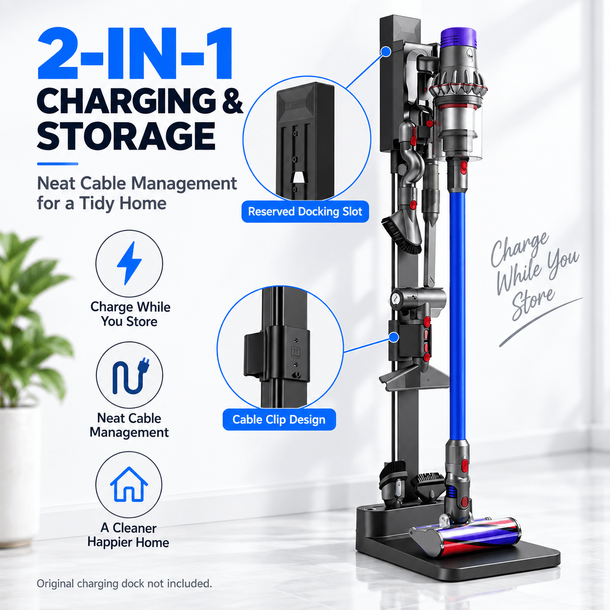 TEMU Freestanding Vacuum Cleaner Stand Compatible With V6 V7 V8 V10 V11 V12 V15 V16 – Storage Holder With Accessory Organiser, Charging Dock Mount &
