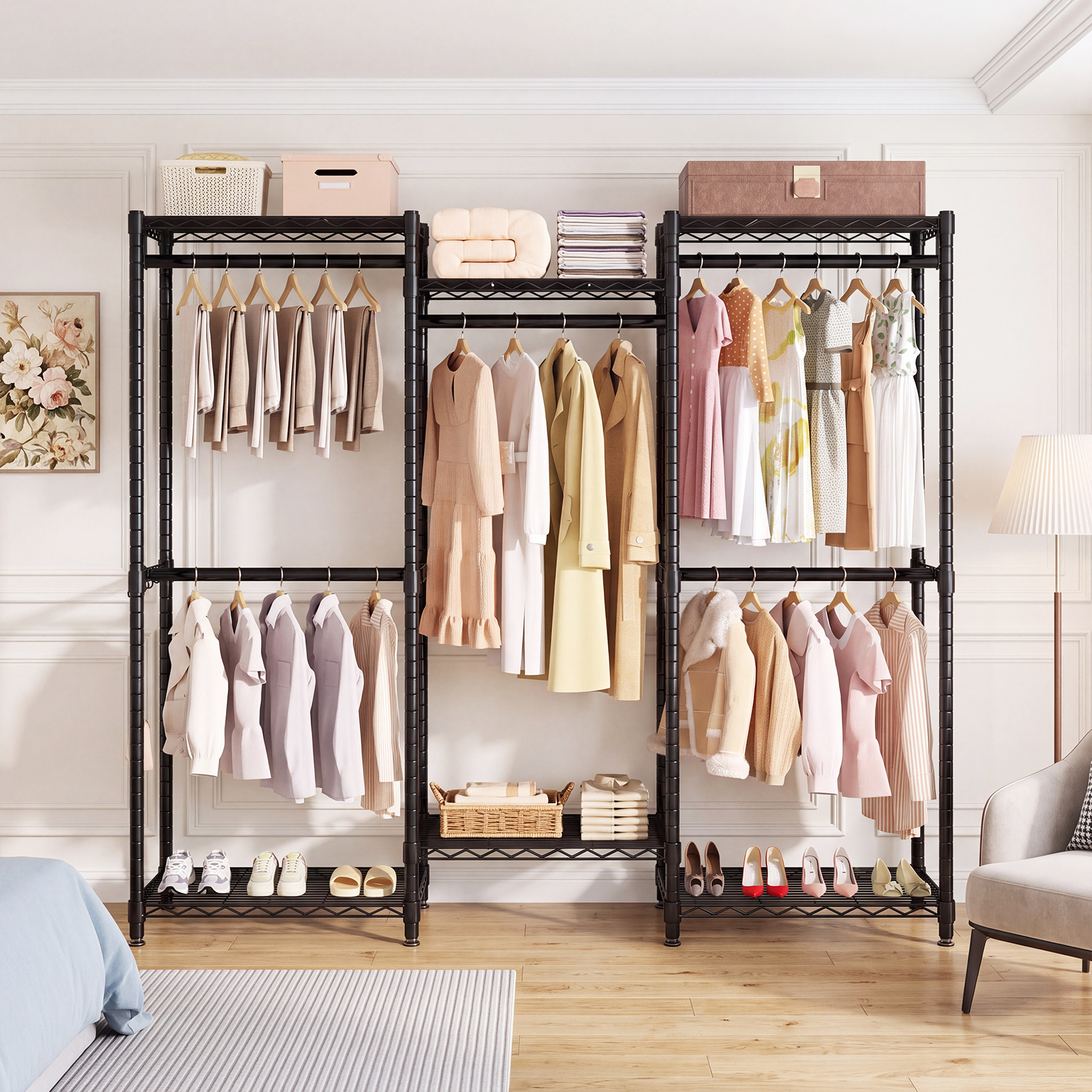 TEMU Portable Closet Wardrobe Heavy Duty Clothes Rack For Bedroom Black