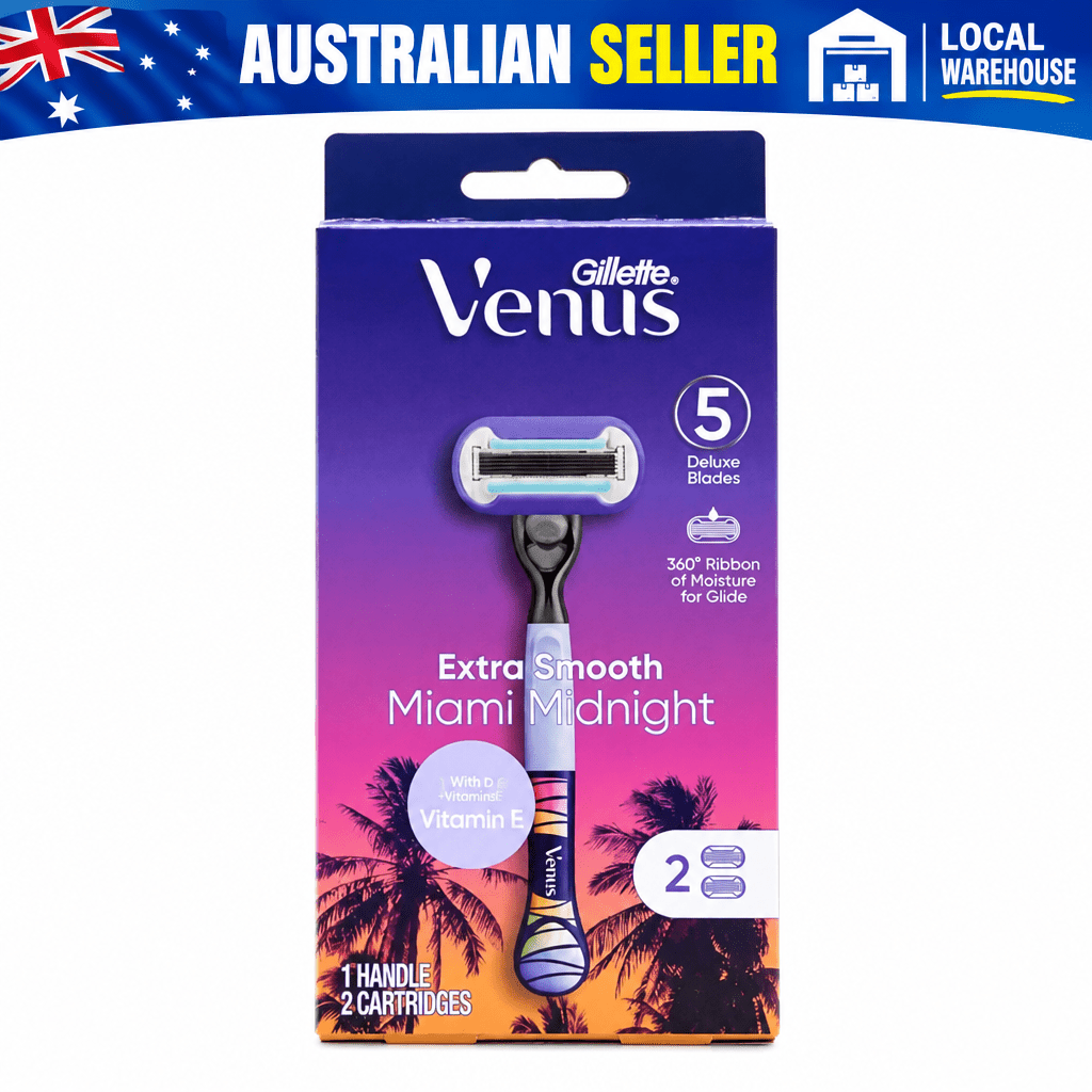 TEMU Gillette Venus Extra Smooth Miami Women's Razor 3pcs Pack – 1 Handle + 2 Deluxe 5-blade Cartridges